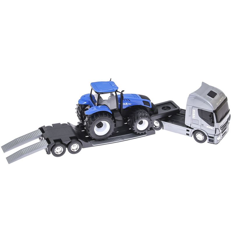 caminhão de plataforma iveco e trator agrícola New Holland (brinquedo)